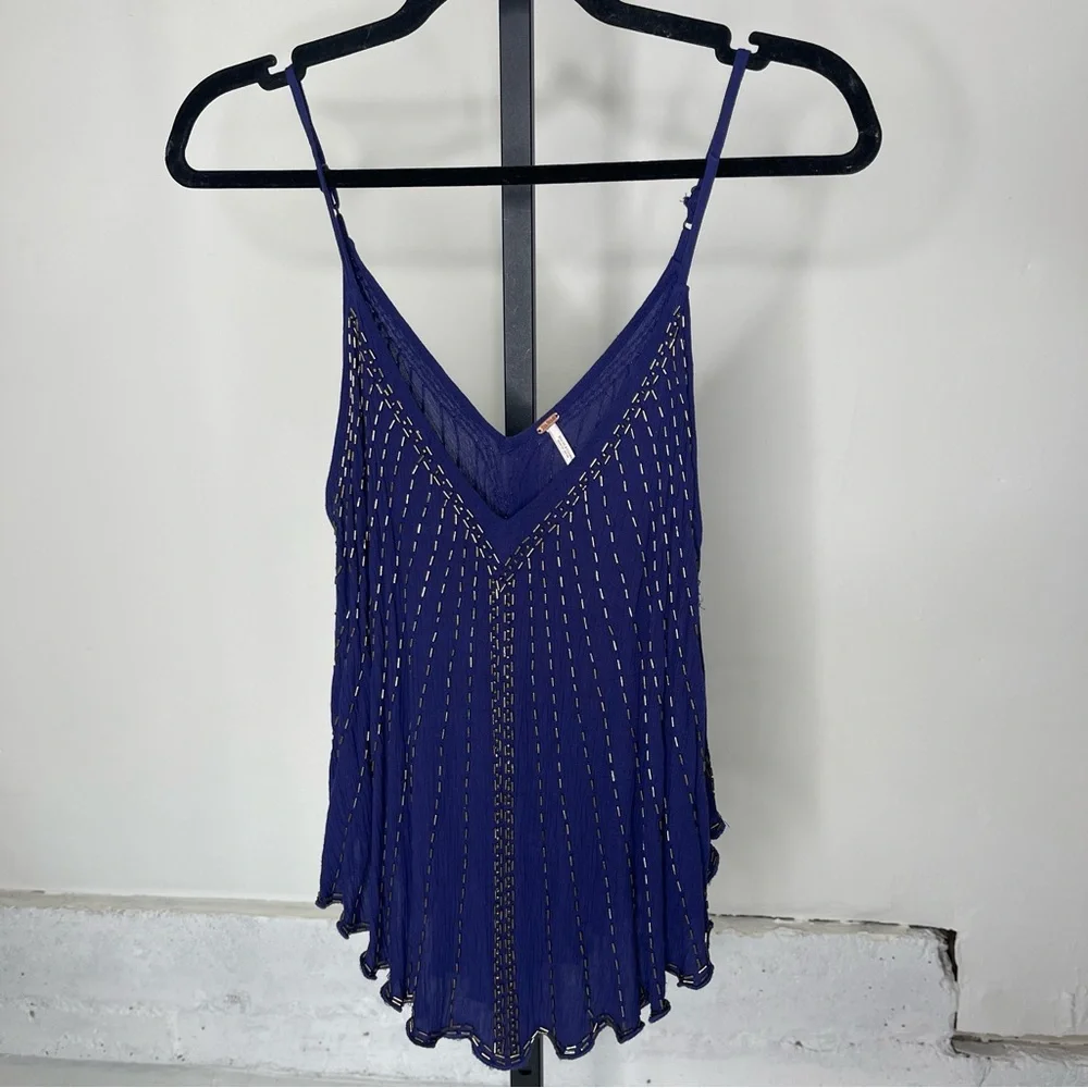 Free People Deep Blue Camisole with Metallic Highlights